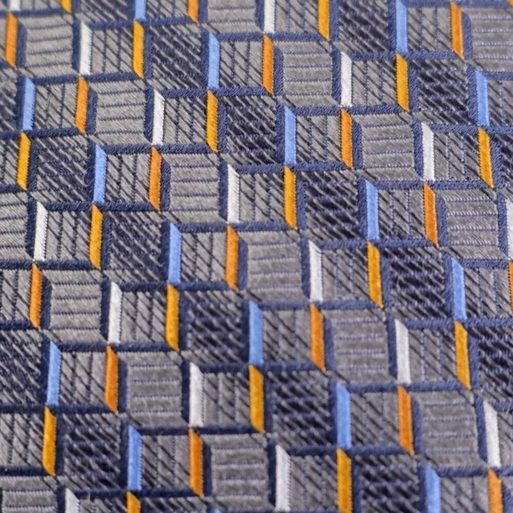 Carlo Palazzi Couture Woven Gray Blue Orange Geometric‎ Wide Silk Tie